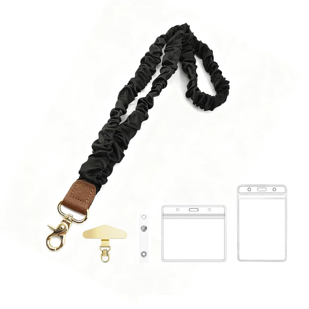 Scrunchie Lanyard for ID Badges Cellphone Keys Stretchy Lanyards for Teachers Retractable Teacher Neck Lanyard with ID Card