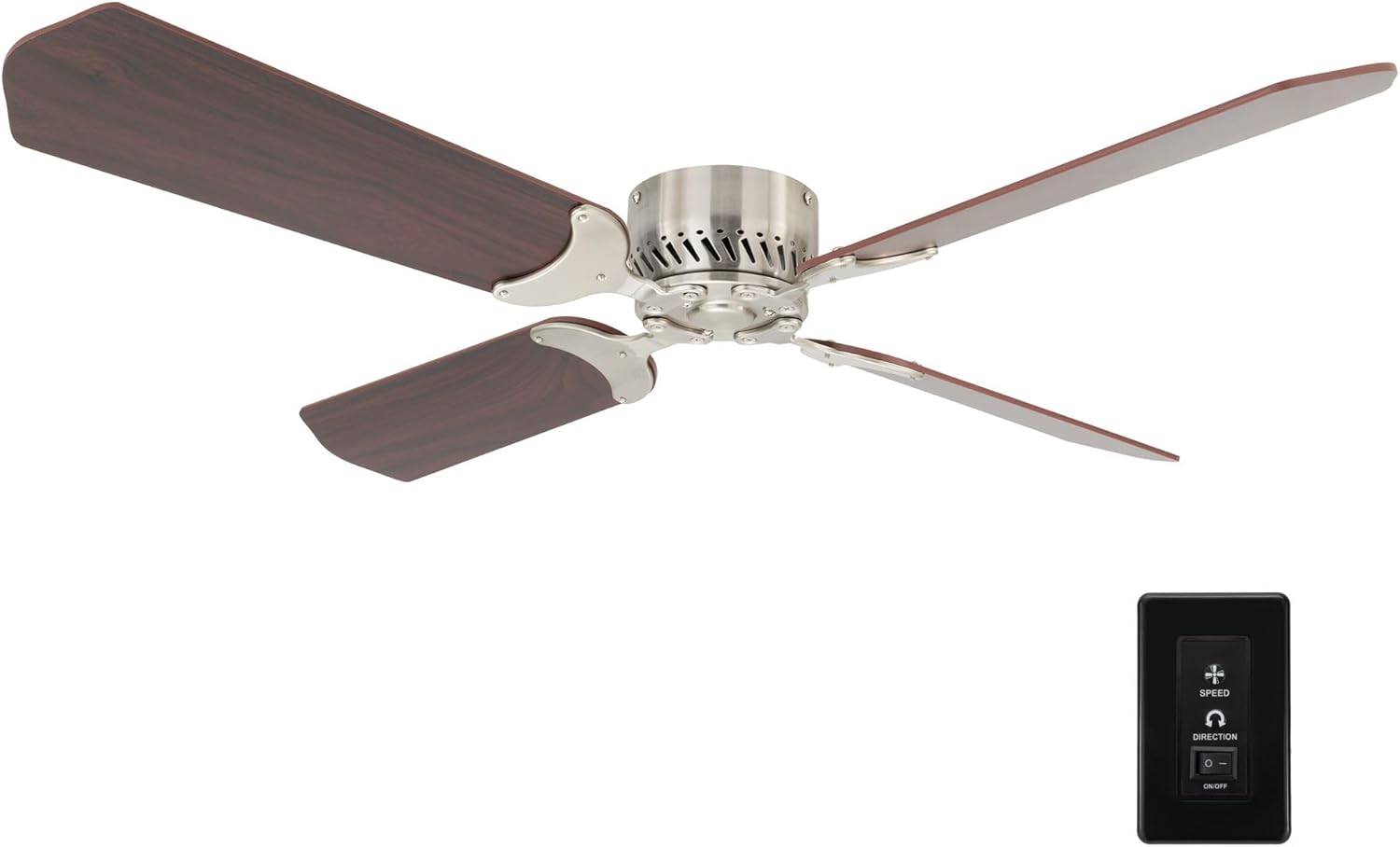 RecPro RV Ceiling Fan | 12V | 36" Brushed Nickel Finish | 4 Blades | Includes Switch (Oak)