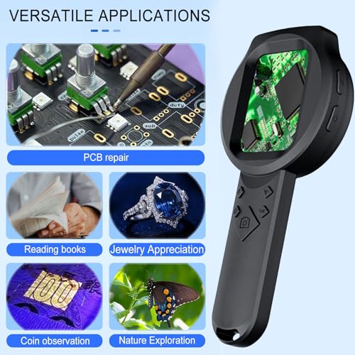 Yanmis 1000 -Fach Vergrößerungsglas, Handheld -Mikroskop mit 2,8 -Zoll -HD -IPS -Bildschirm 15 LED -Leuchten Digitaler Leuchten Zum Lesen, Inspektion, Schmuck, Erkundung, 12 Sprachen