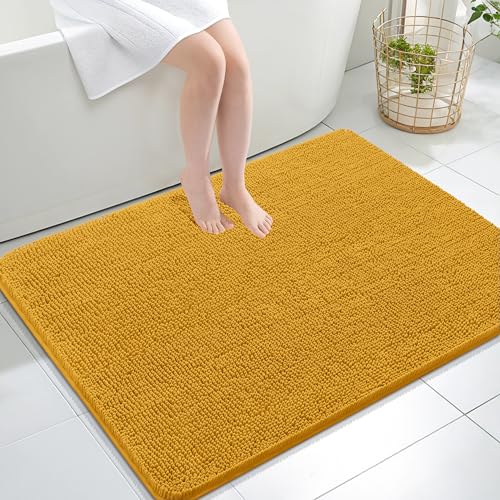 Image of OLANLY Large Bathroom Rugs 40x32, Soft Absorbent Chenille Bath Rugs, Rubber Backing Quick Dry, Machine Washable Bath Mats for Bathroom Floor, Tub and Shower, Home Decor Accessories, Golden Yellow