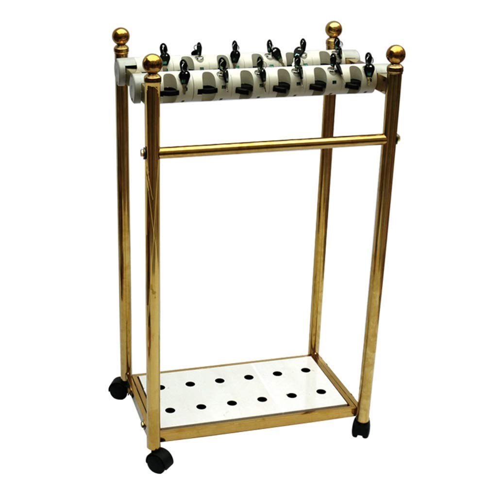 Support de Parapluie à 12 Fentes Verrouillable Doré avec Roues pour Entrée