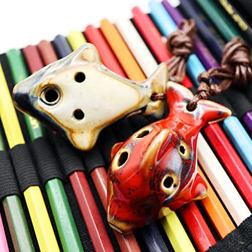Aestivate 6 Hole Fish Shaped Ocarina Alto C Ceramic Ocarinas Instrument C Key Pack of 2 Red and Blue