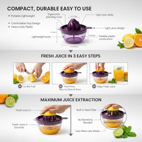 Image of Manual Hand Press Juicer Machine 1 Pc | Portable Citrus Juicer for Orange Mosambi Sweet Lime | Handheld Fruit Juice Maker & Food Juicer, Compact Easy Clean Squeezer