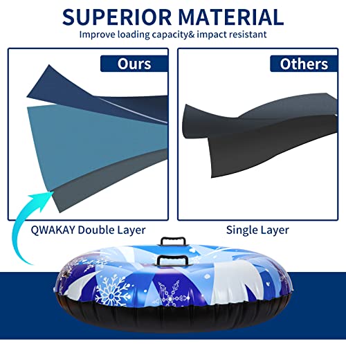 Snow Tube Sleds For Kids Adults - Qwakay Snow Sledding Heavy Duty With Towable Rope - 47 Inch Large Inflatable Tubes Sled For Winter Outdoor Sport #TOP3