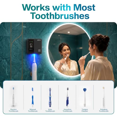 Image of Jetfresh UV Toothbrush Sanitizer Holder & Cleaner with LED Clock Display & Hot Air Drying - Wall-Mounted UV Tooth Brush Holder for Bathroom, Travel, Rechargeable Portable Design, Fits All Brushes