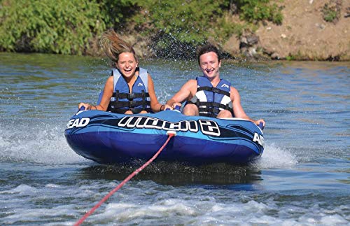 Airhead Mach 2 Inflatable 2-Rider Cockpit Towable Tube And 12V Portable Air Pump #TOP4