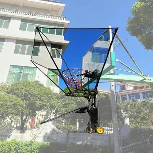 Portable Basketball Return Net System with Wheels, 180° Rotating Shot Trainer for Indoor & Outdoor Hoops