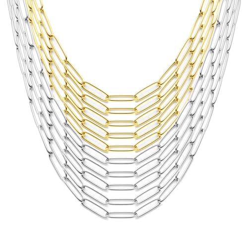 Exway 10 Pcs Paperclip Charm Necklaces Chain 20 Inch Stainless Steel Gold and Sliver Chain Necklaces Kit with Lobster Clasps for Crafts DIY Women Jewelry Making
