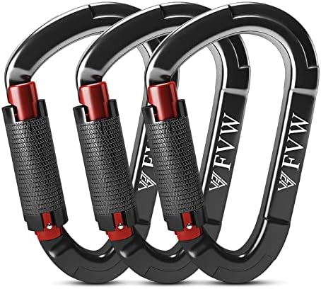 FVW 3 Pieces Heavy Duty Climbing Carabiners, 25KN Auto Locking Rock Climbing Carabiners Clips for Hammocks, Swing, Locking Dog Leash and Harness, Camping, Hiking & Utility (Black)