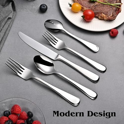 KINGSTONE 30-Piece Stainless Steel Flatware Set for 6 – Modern, Heavy-Duty, Mirror Polished, Dishwasher Safe