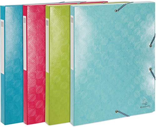 Exacompta 59220E Sammelbox 1928 aufgebaut mit Gummizug 25 mm breit aus extra starkem Colorspan-Karton mit Rückenschild für DIN A4 Archivbox Heftbox Sammelmappe 1 Stück Zufallsfarbe