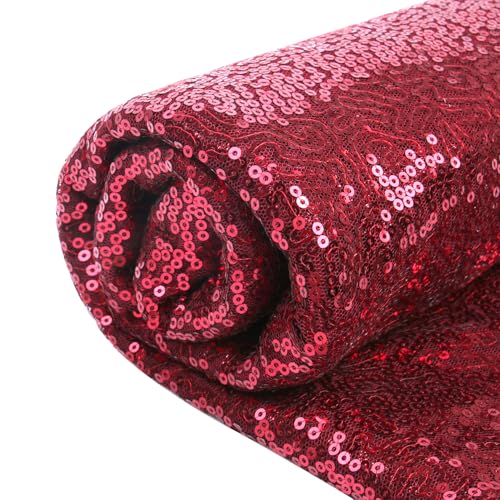 YIEMI Tissu à paillettes bordeaux par le mètre, tissu scintillant brillant et brillant pour vêtements à la mode, décoration de jouets, nappe et bricolage etc. (1 mètre, bordeaux)