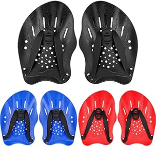 Skylety 3 Pairs Swim Paddle Hand, Swim Training Paddle Adjustable Diving Training Hand Fin Flipper Flat Paddle Swimming Training Aid for Men Women Children (Red, Blue, Black)