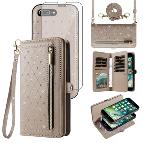 Étui portefeuille amovible iPhone 7 Plus porte-cartes zippé et protection écran