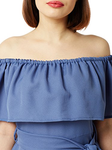 Image of Miss Chase Women's Blue Off-Shoulder Ruffled Midi Jumpsuit