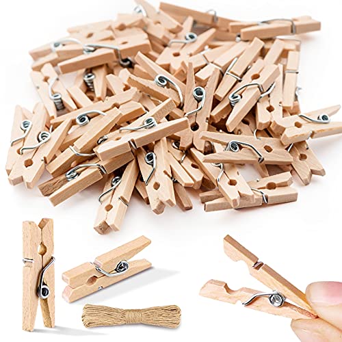 Mini-Clothespins-Mini-Clothes-Pins-for-Photo-Natural-Wooden-Small-Picture-Clips-for-Crafts-1-Inch-300-PCS-Tiny-Pegs-with-Jute-Twine-String-Decorative-Wood-Clips-for-Wall-Hanging-Pictures