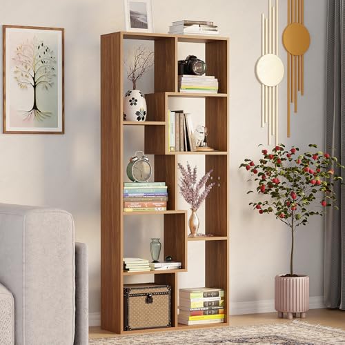 Lukzer 8-Shelf Modern Engineered Wood Bookcase with Storage, Disp...