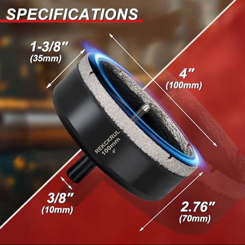 Image of 4 Inch Diamond Hole Saw with Pilot Drill Bit 1PCS | Premium Tile Hole Saws Porcelain, Ceramic, Granite, Marble, Glass , 1-3 /8 inch Cutting Depth, Serrated Edge Wet /Dry Use (100mm)