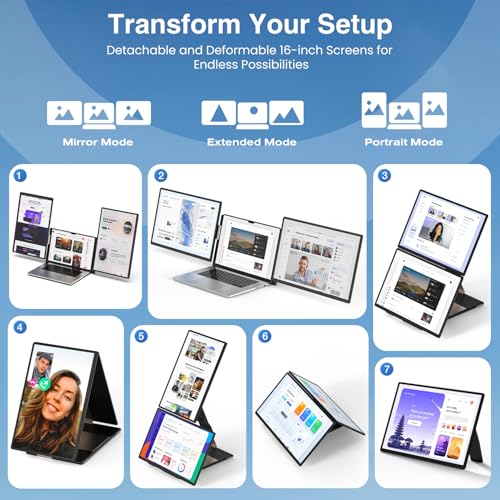 Image of FLYTOCCA 16 inch Laptop Screen Extender, Updated 1200P FHD Portable Monitor with 16:10 Aspect Ratio Screen, Rotation Detachable Screen, Laptop Monitor Extender Compatible with Windows, Mac, Chrome