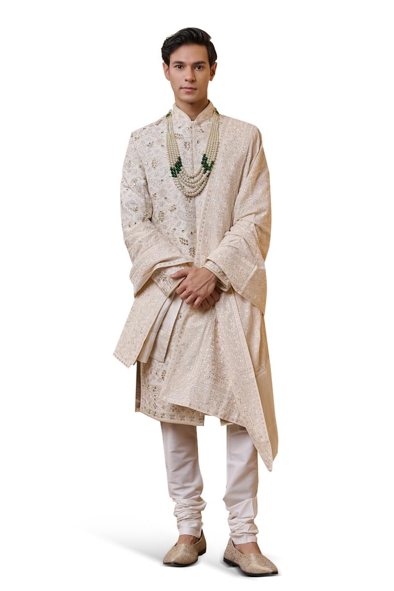 tasva Ivory Sherwani In Thread And Gota Work For Men-picture-46
