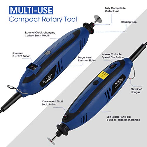 HOLIFE Rotary Tool Kit, 120PCS Rotary Accessory Kit with Variable Speed, Flexible Shaft, Multi-function for Craft, Wood Carving, Sanding