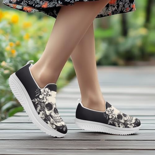 Forchrinse Skull Loafers for Women Comfort Fitness Walking Sneakers Platform Shoes Casual Wedges Shoe3