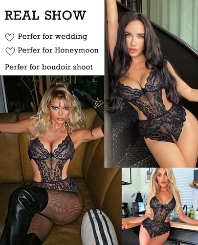 Image of Avidlove Women Lingerie Lace Bodysuit Teddy Lingeries V Neck Cut Out One Piece Mini Babydoll