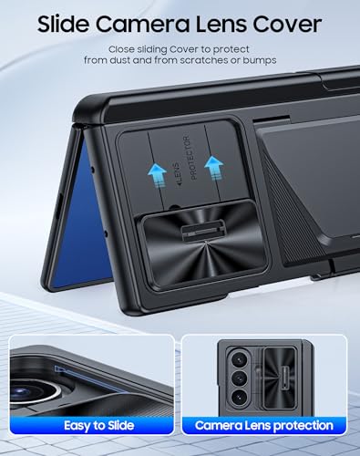 Image of for Samsung Galaxy Z Fold 7 Case with Card Holder RFID Blocking, Built in Slide Lens Cover & Hinge Protection & Kickstand & Screen Protector, Shockproof Wallet Case for Z Fold 7 (Black)