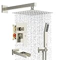 SR SUN RISE 10 Inches All Metal Bathtub Faucet Set Shower System with Tub Spout Square Rain Shower Head and Handheld Combo Shower Fixtures, Modern Valve and Trim Kit, Brushed Nickel