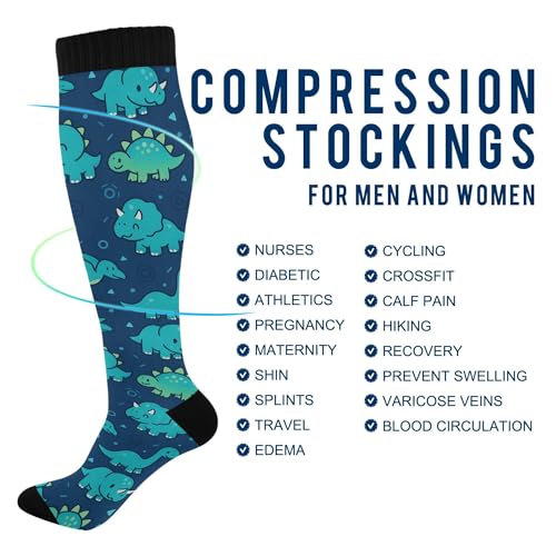 JUNZAN Dinosaur Compression Socks for Women & Men Circulation Long Socks for Running Cycling Athletic Nurse4