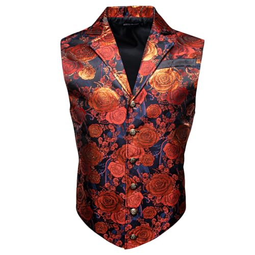 Gilet steampunk orange brûlé à motif paisley pour costume gothique victorien