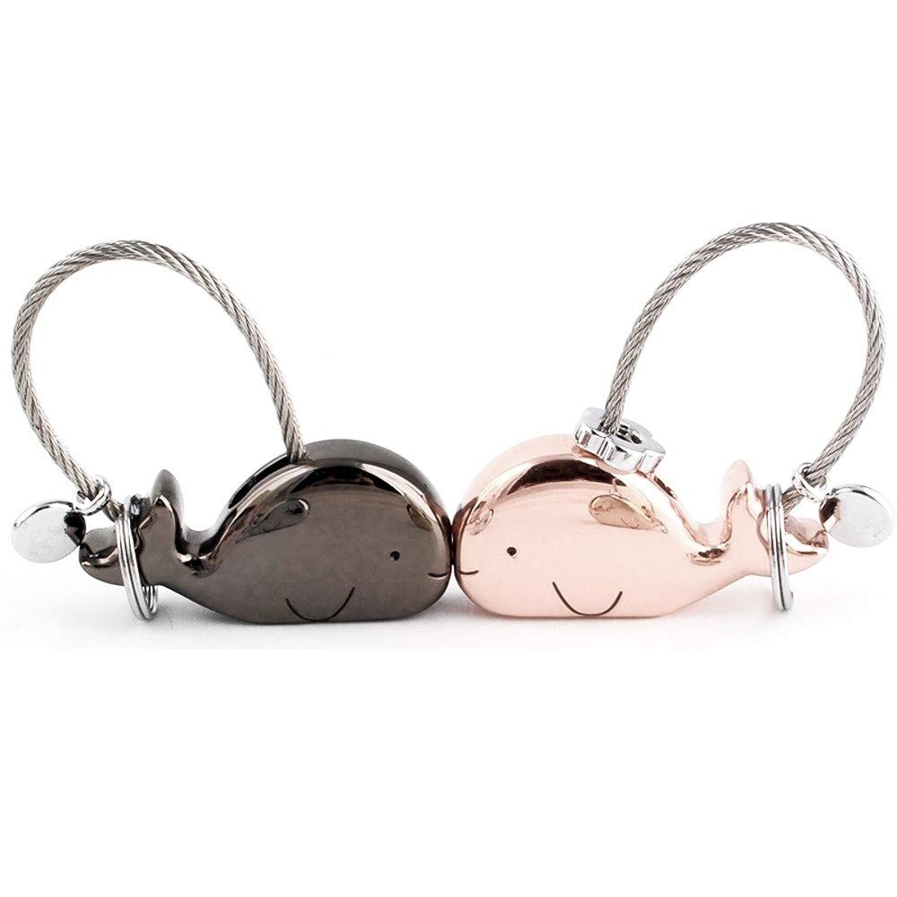 SukerDirectLover Keyring Whale Shape Keychain with Magnetic Mouth 1 Pair Zine Alloy Key Ring for Couple Lover, Lovely Gift for Birthday, Wedding, Christmas, Valentines Day