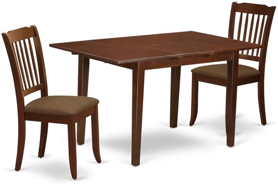 East West Furniture NODA3-MAH-C 3 Piece Kitchen Table Set Contains a Rectangle Dining Room Table with Butterfly Leaf and 2 Linen Fabric Upholstered Chairs, 32x54 Inch, Mahogany