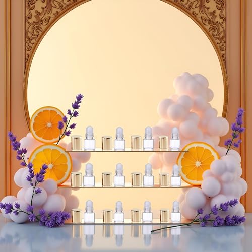 Glass Essential Oil Roller Bottles,12 Pcs Gold 1ml Mini Glass Roll on Bottles Roller Refillable Essential Oil Aromatherapy Sample Vials Container, Refillable Cosmetic Roller Bottles3