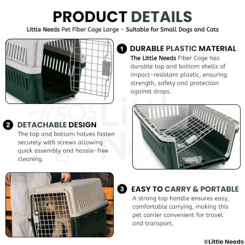 Image of Pet Carrier Fiber Cage - (Large, Grey) (49 x 37 x 35 cm) for Cats and Small Dogs I Portable 19 inch Travel Crate with Metal Door & Spring Lock | Ventilated Easy-Carry Handle Kennel House