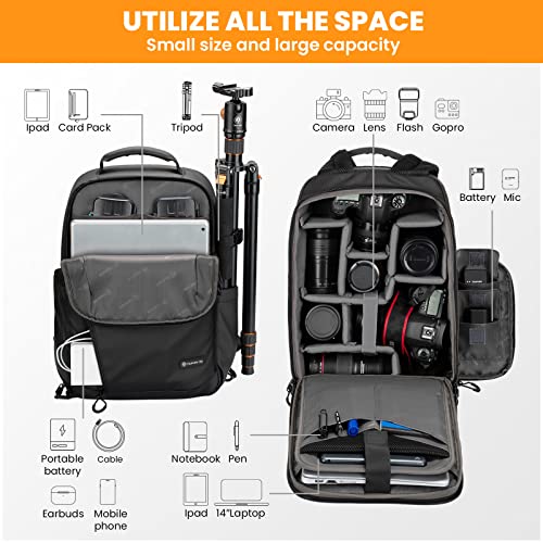 TARION Camera rugzak, waterdichte cameratas met 14 '' laptopcompartiment, professionele rugzak grote capaciteit met regenhoes voor DSLR SLR camera lens - Image 3