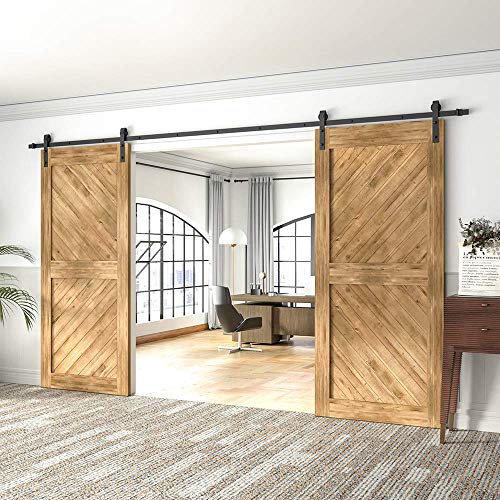 WINSOON Double Sliding Barn Door Kit 305CM/10FT, Black Heavy Duty Sliding Door Hardware Track Kit - Image 2