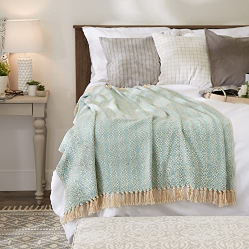 Dii Diamond Stitch Woven Throw, Organic Modern, 50 X 60, Aqua #TOP4