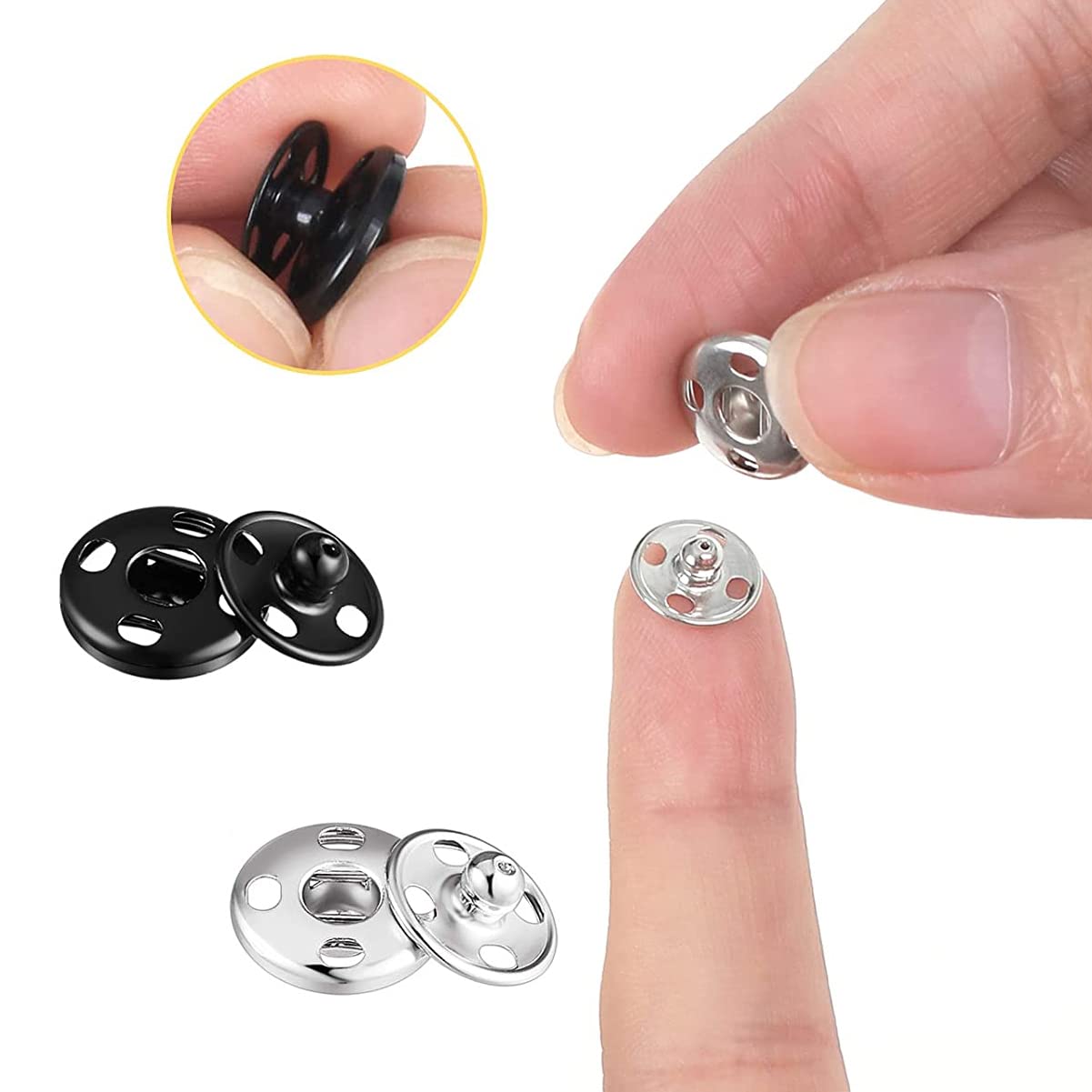 140 Set Bottoni A Pressione In Acciaio Inox - 4 Misure (8,5-16 Mm) Per Cucito Fai Da Te, Colore Argento - Foto 12