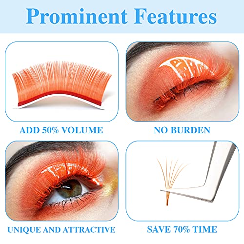 Volume Eyelash Extensions Orange Lash Extensions D Curl .07Mm 8-14Mm Color Lashes 2D-10D Self Fanning Rapid Flowering Russian Easy Fan Lashes By Gemerry (Orange-D, 8-14Mm) #TOP7