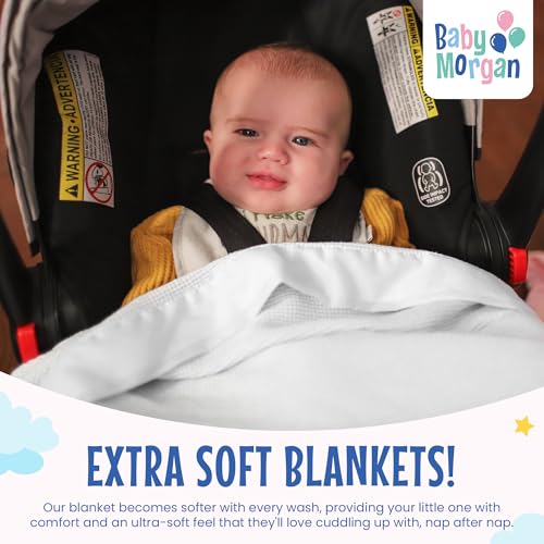 Image of Blankets Thermal Waffle Baby Blanket Crib Bedding - Soft Cozy Warm Infant Thermal Cover for Nursery Stroller or Bassinet, Lightweight Ideal Shower Gift, Nylon Trim White 36 inch x 50 inch