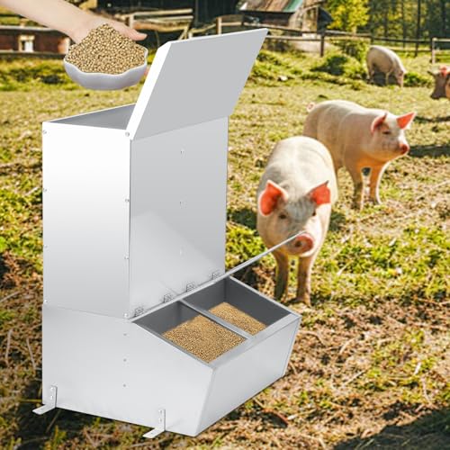 3 Bushel Hog Feeder, Heavy Duty Galvanized Steel Multipurpose Trough, Automatic Pig Feeder with Single Door for Livestock Supplemental Feeding (2 Door)