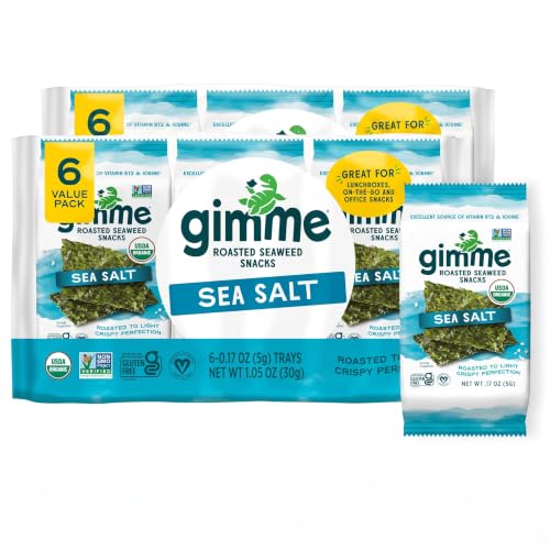 gimMe Seaweed, Sea Salt, 6 Count, Pack of 2 | Organic | Keto &amp; Vegan | Gluten Free | Source of Iodine