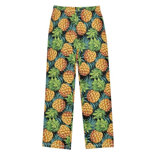 Pineapple Palm Leaf Boys Long Pants Soft Trousers Elastic Waist Kids Lounge Bottoms with Pockets S-XL