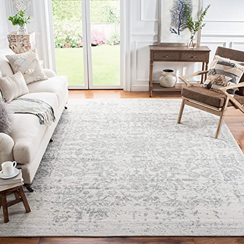 SAFAVIEH Madison Collection Area Rug – 10′ x 14′, Silver & Ivory, Snowflake Medallion Distressed Design, Non-Shedding & Easy Care, Ideal for High Traffic Areas in Living Room, Bedroom (MAD603G)