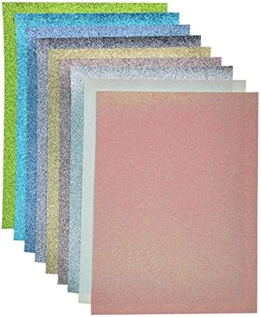 Faux Leather Glitter Canvas Sheets- 9 Pieces Assorted Colors A4 Size（8 X 12 Inch）Shiny Glitter Fabric Sheets for Bows, Earrings, Hair Accessories Making(9 Colors, Each Color One Sheet）