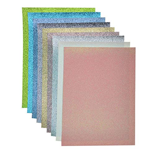 9 Pieces 8x12 Inch(21x30cm) Shiny Fine Glitter Faux Leather Fabric Sheets for Bows, Earrings, Hair Accessories Making, 9 Colors and Each Color One Sheet