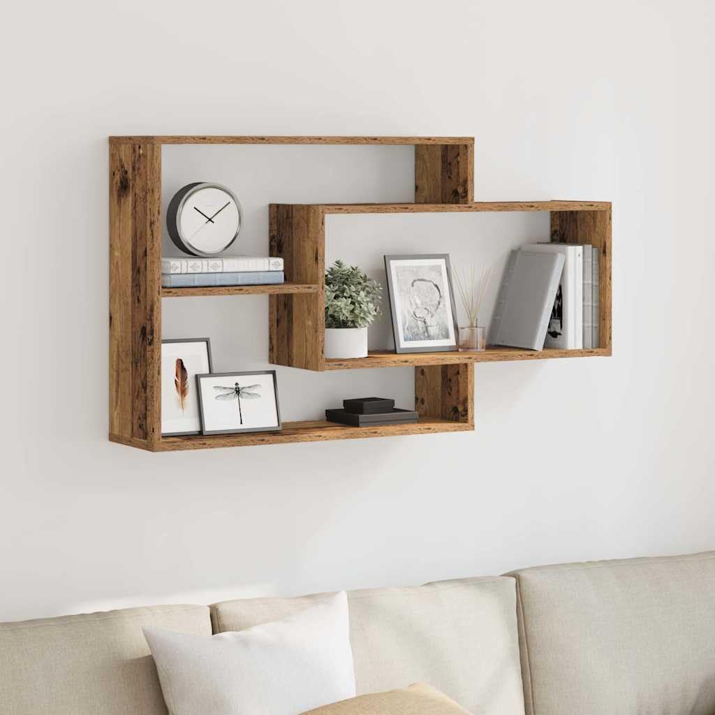 Regał ścienny o wyglądzie starego drewna 104 x 20 x 58,5 cm, materiał drewnopochodny, 3 półki, regał wiszący do salonu, biura, sypialni, regał na książki, uniwersalny