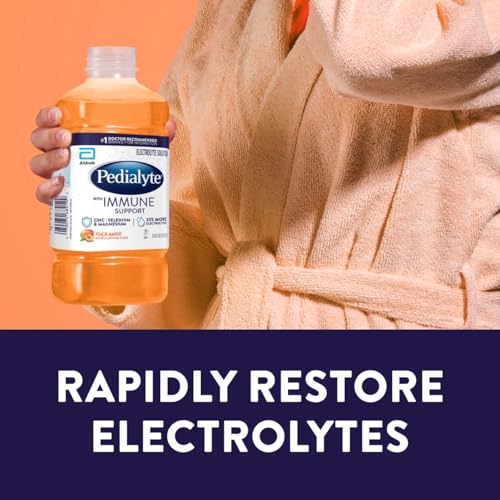 Image of Pedialyte with Immune Support Electrolyte Solution, Hydration Drink with Zinc, Selenium, and Magnesium, Peach Mango, 1 Liter, Pack of 4