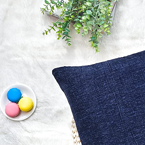 Image of CaliTime Pack of 2 Cozy Throw Pillow Covers Cases for Couch Sofa Home Decoration Solid Dyed Soft Chenille 12 X 12 Inches Navy Blue